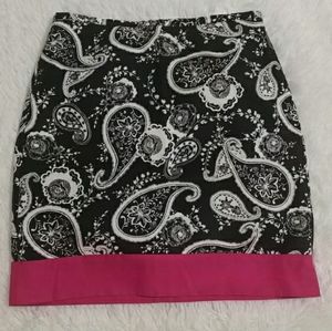 ANN TAYLOR LOFT Petites Black, White & Pink Paisley Skirt 2P